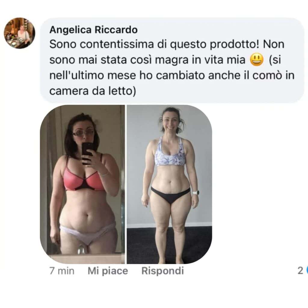 Donna felice prima e dopo la perdita di peso in menopausa con Herboquantia.