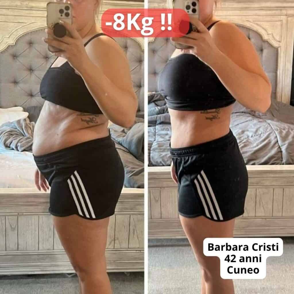 Prima e dopo la perdita di peso di Barbara Cristi di 8kg.