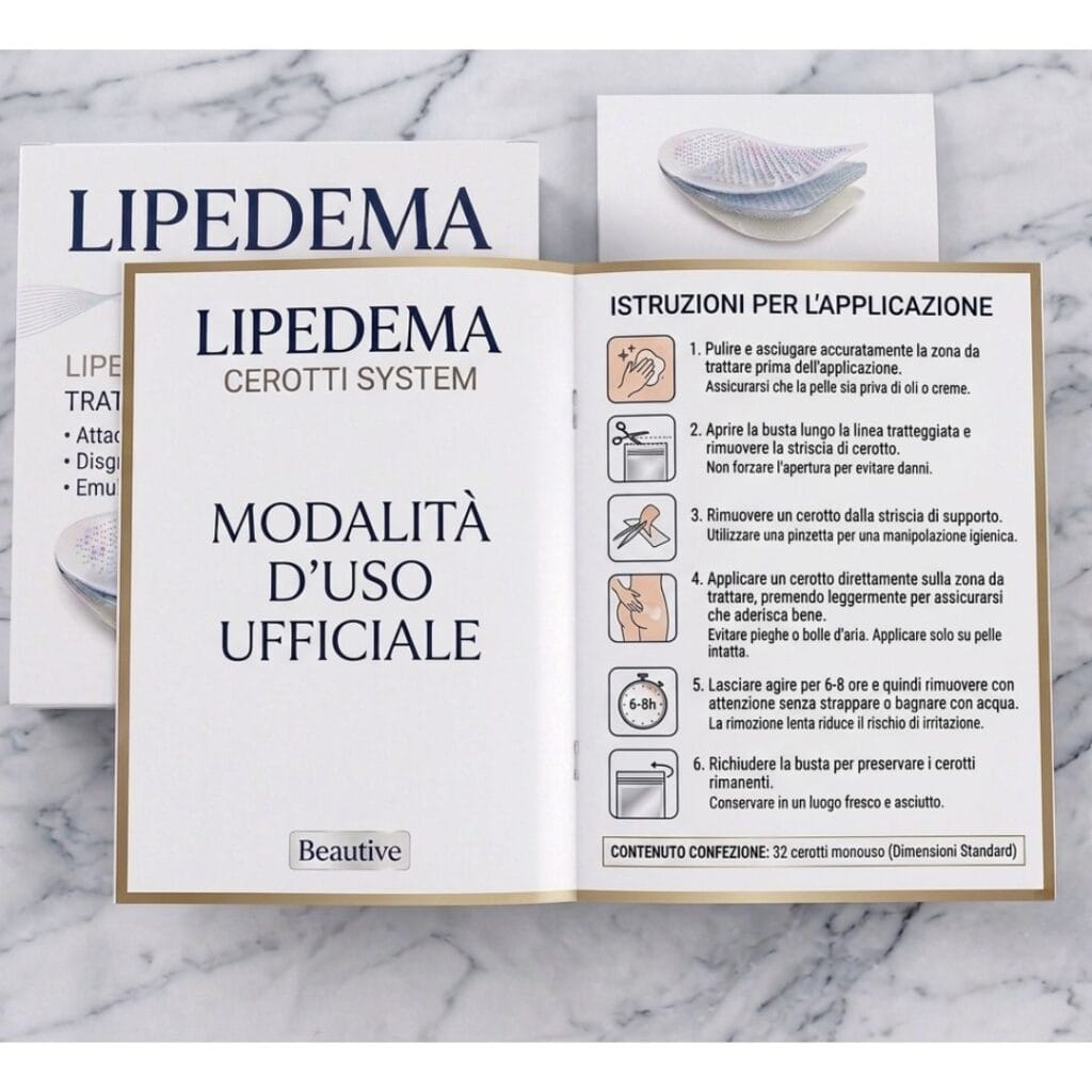 Cerotti Lipedema con istruzioni per applicazione e uso corretto.