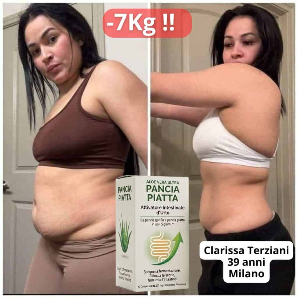 Prima e dopo la perdita di peso di Clarissa Terziani con Pancia Piatta.